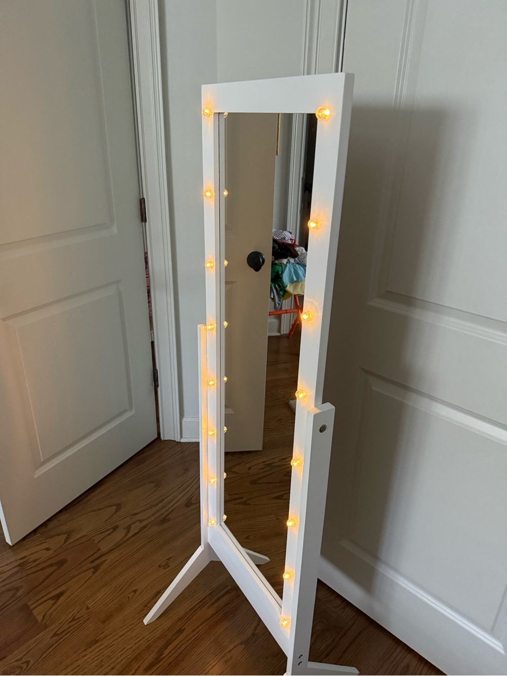 Full-Length White Lighted Standing Mirror
